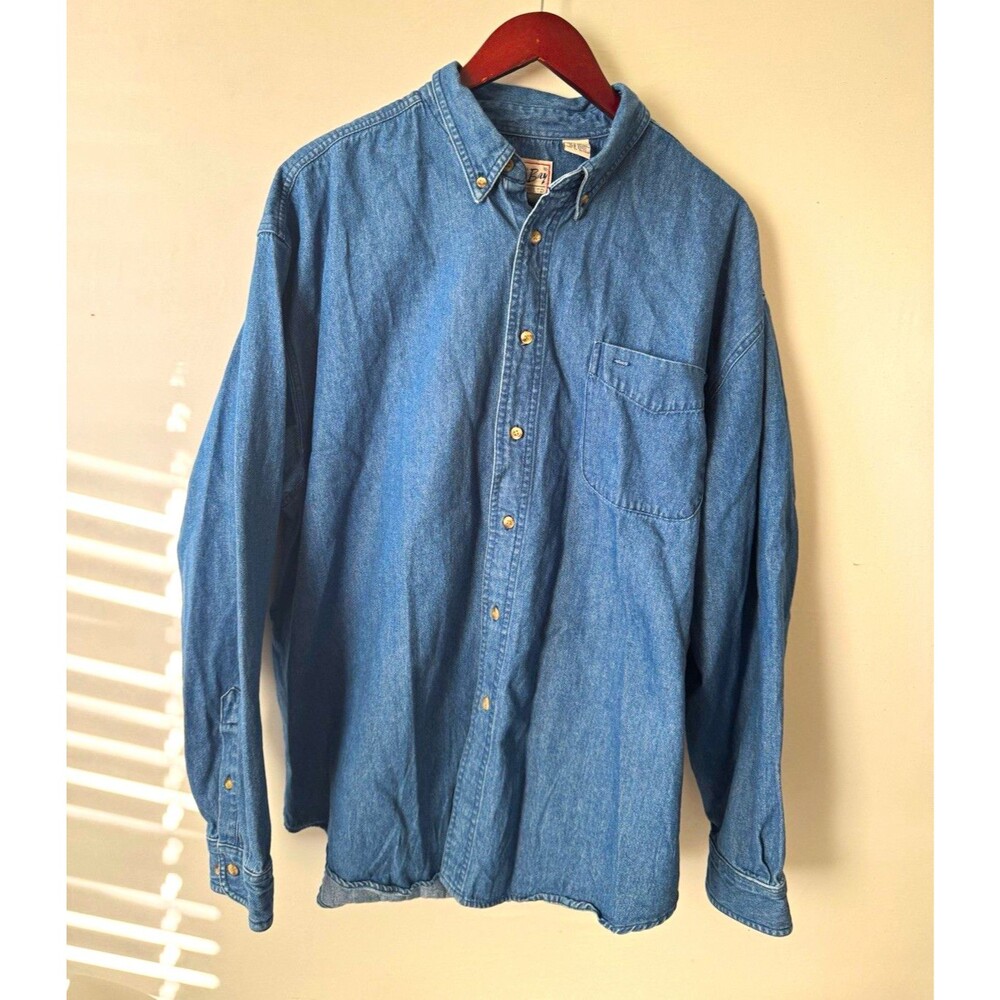 Bimini Bay Outfitters LTD Mens 2XL Blue Denim Button-Up Shirt Pockets
